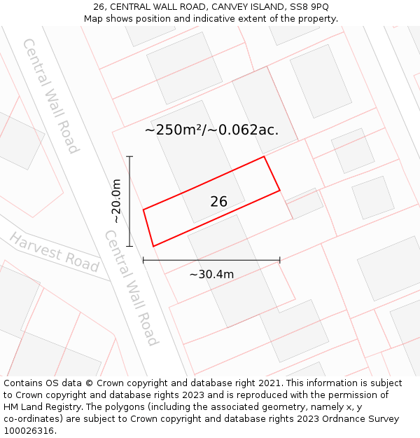 26, CENTRAL WALL ROAD, CANVEY ISLAND, SS8 9PQ: Plot and title map