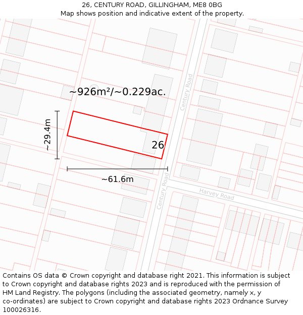 26, CENTURY ROAD, GILLINGHAM, ME8 0BG: Plot and title map