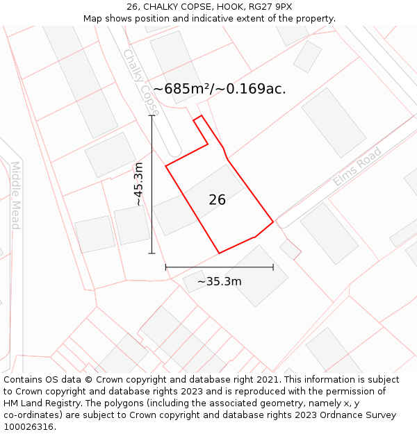 26, CHALKY COPSE, HOOK, RG27 9PX: Plot and title map