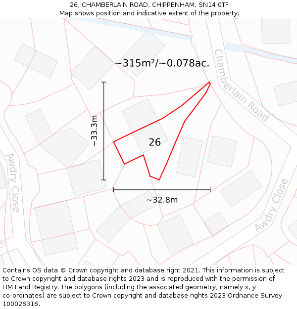 26, CHAMBERLAIN ROAD, CHIPPENHAM, SN14 0TF: Plot and title map