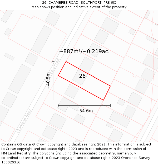 26, CHAMBRES ROAD, SOUTHPORT, PR8 6JQ: Plot and title map