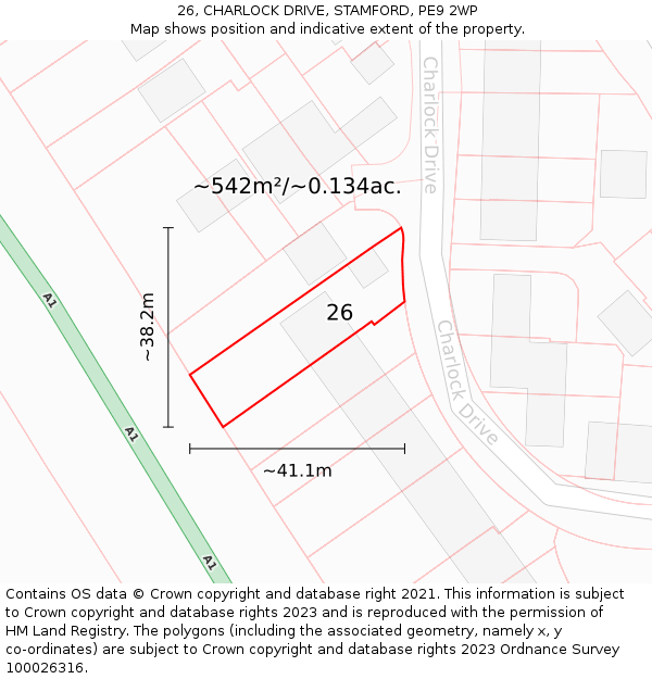 26, CHARLOCK DRIVE, STAMFORD, PE9 2WP: Plot and title map