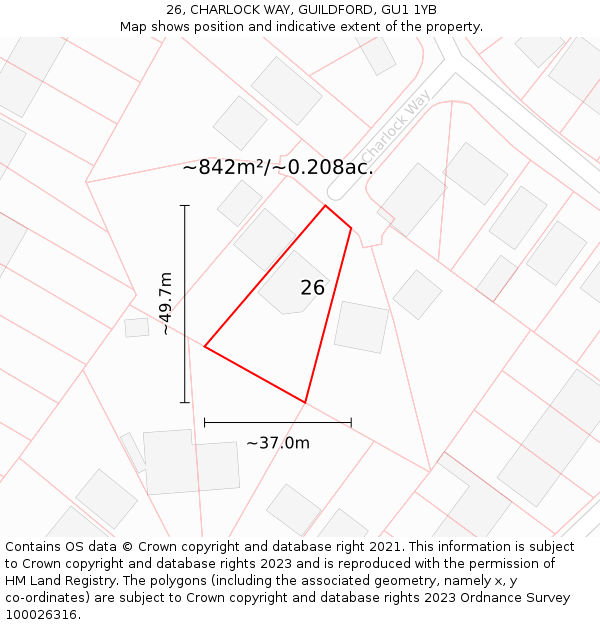 26, CHARLOCK WAY, GUILDFORD, GU1 1YB: Plot and title map