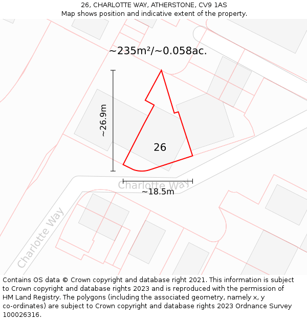 26, CHARLOTTE WAY, ATHERSTONE, CV9 1AS: Plot and title map