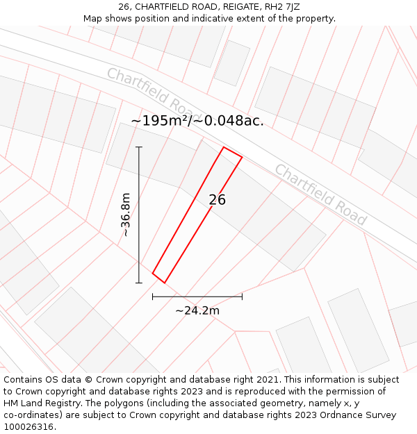 26, CHARTFIELD ROAD, REIGATE, RH2 7JZ: Plot and title map