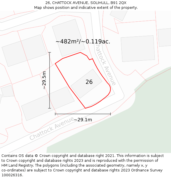 26, CHATTOCK AVENUE, SOLIHULL, B91 2QX: Plot and title map