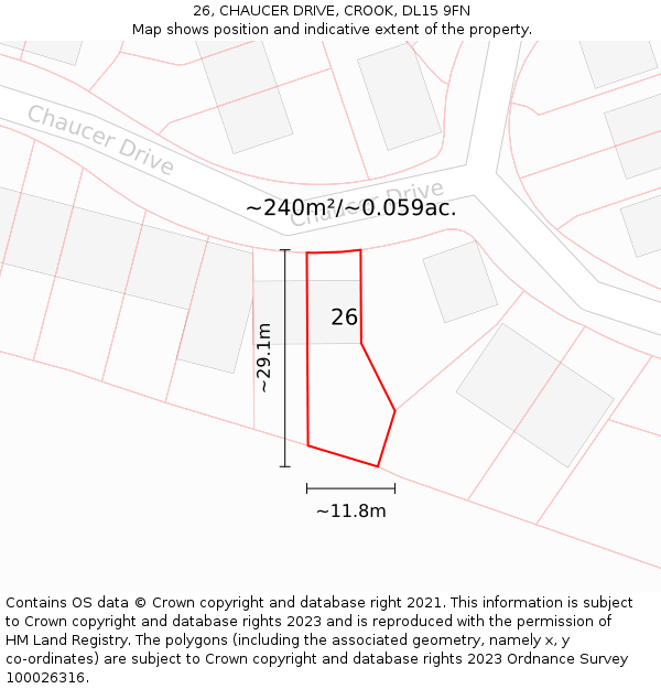 26, CHAUCER DRIVE, CROOK, DL15 9FN: Plot and title map