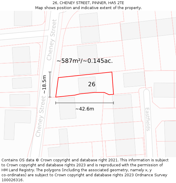 26, CHENEY STREET, PINNER, HA5 2TE: Plot and title map