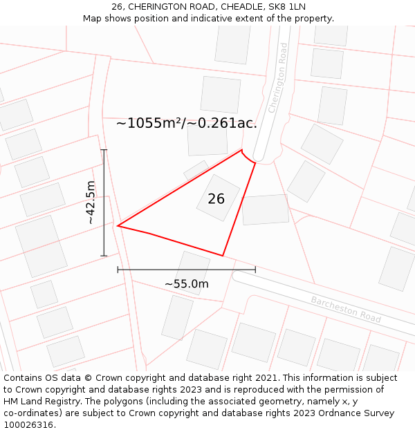 26, CHERINGTON ROAD, CHEADLE, SK8 1LN: Plot and title map