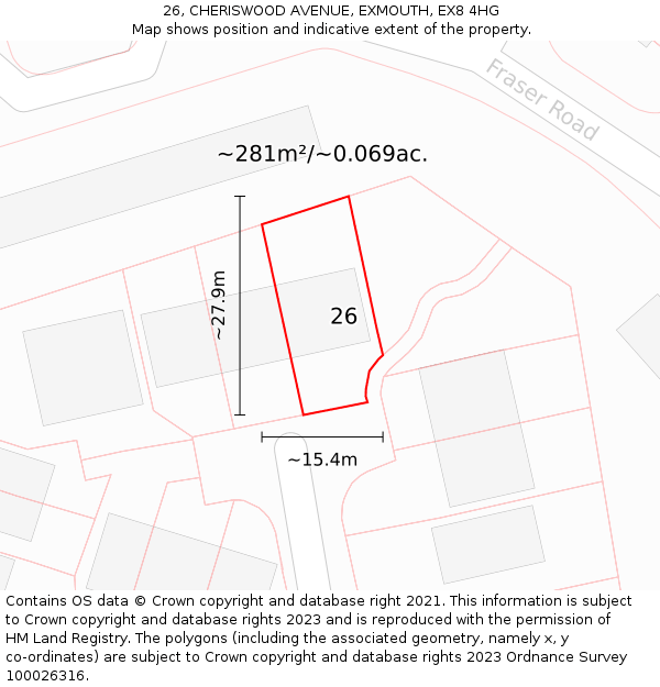 26, CHERISWOOD AVENUE, EXMOUTH, EX8 4HG: Plot and title map