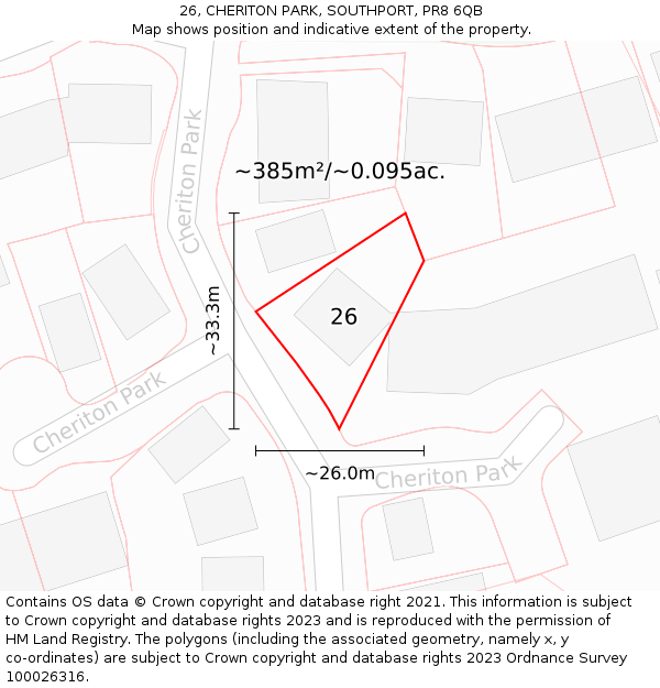 26, CHERITON PARK, SOUTHPORT, PR8 6QB: Plot and title map