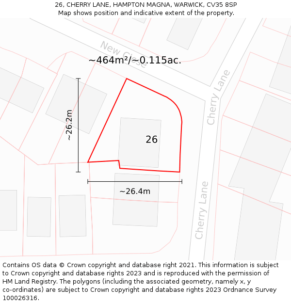 26, CHERRY LANE, HAMPTON MAGNA, WARWICK, CV35 8SP: Plot and title map