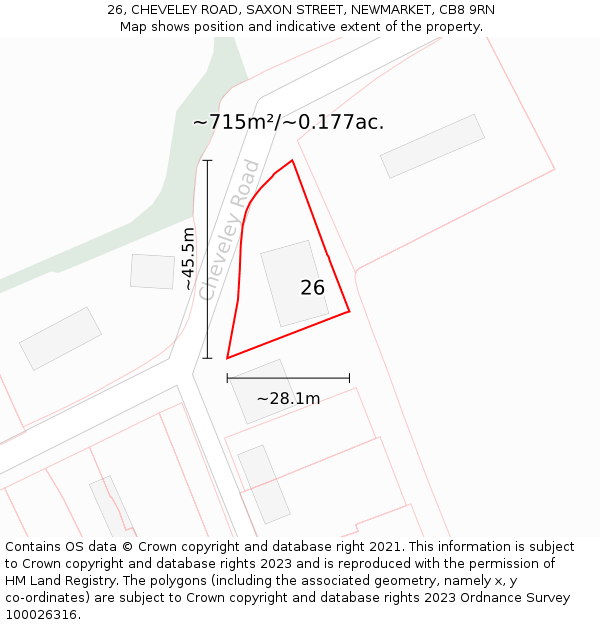 26, CHEVELEY ROAD, SAXON STREET, NEWMARKET, CB8 9RN: Plot and title map