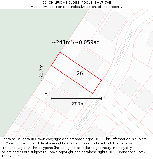 26, CHILFROME CLOSE, POOLE, BH17 9WE: Plot and title map