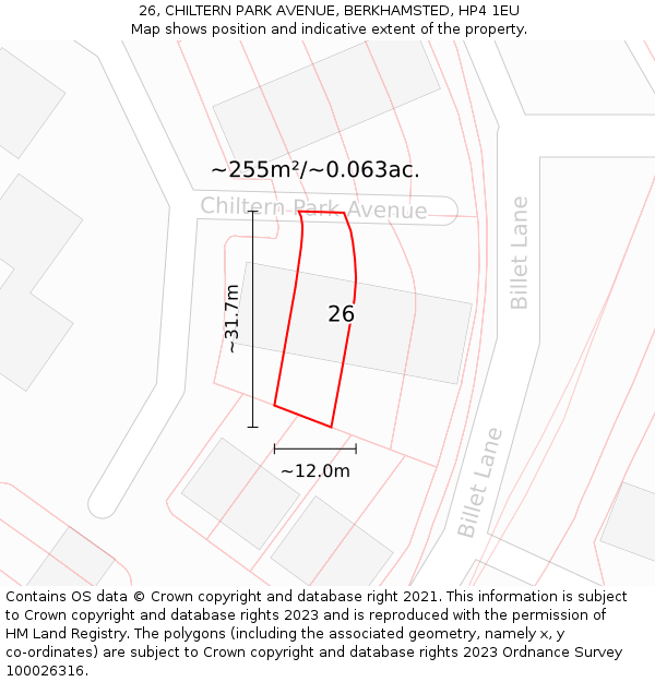 26, CHILTERN PARK AVENUE, BERKHAMSTED, HP4 1EU: Plot and title map