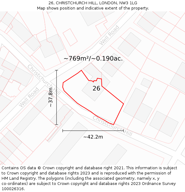 26, CHRISTCHURCH HILL, LONDON, NW3 1LG: Plot and title map