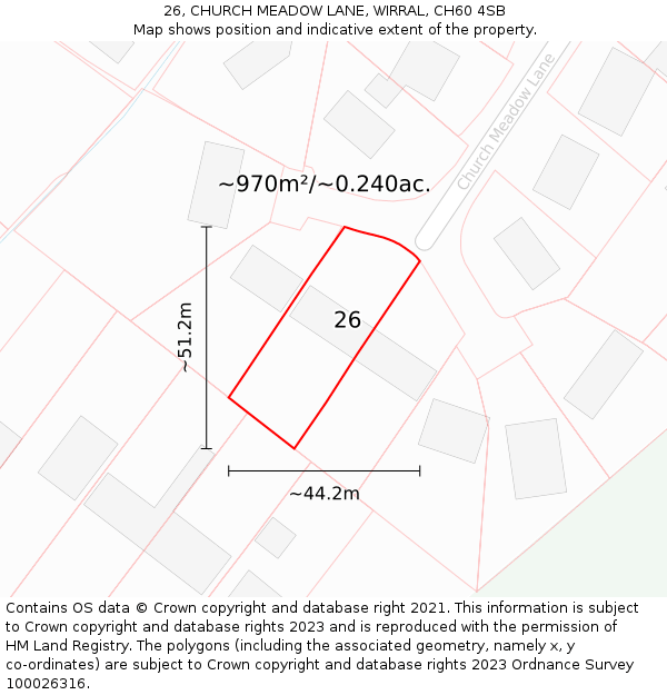 26, CHURCH MEADOW LANE, WIRRAL, CH60 4SB: Plot and title map