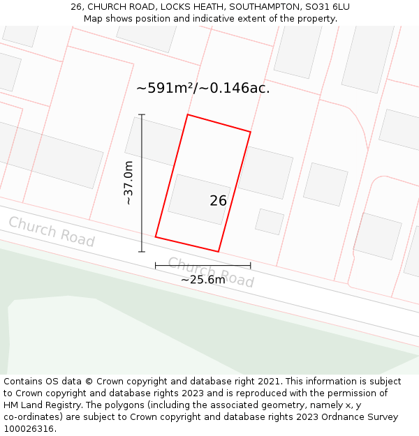 26, CHURCH ROAD, LOCKS HEATH, SOUTHAMPTON, SO31 6LU: Plot and title map