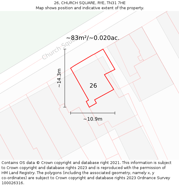 26, CHURCH SQUARE, RYE, TN31 7HE: Plot and title map