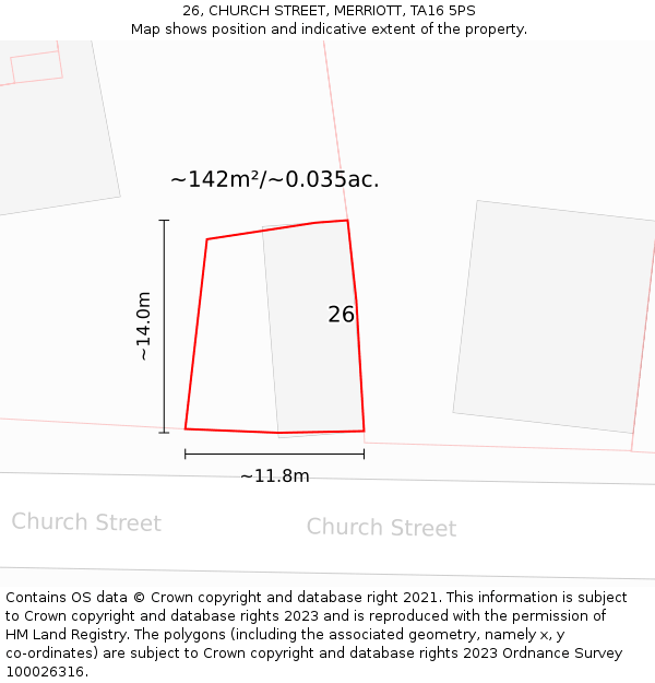 26, CHURCH STREET, MERRIOTT, TA16 5PS: Plot and title map