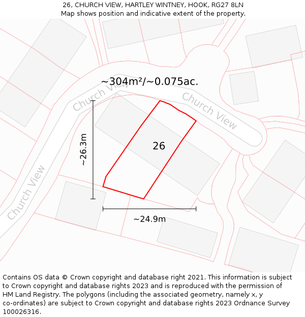 26, CHURCH VIEW, HARTLEY WINTNEY, HOOK, RG27 8LN: Plot and title map