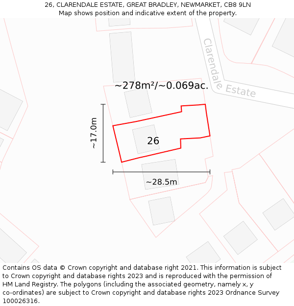 26, CLARENDALE ESTATE, GREAT BRADLEY, NEWMARKET, CB8 9LN: Plot and title map