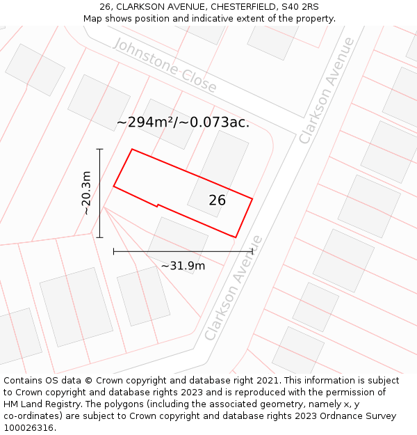 26, CLARKSON AVENUE, CHESTERFIELD, S40 2RS: Plot and title map