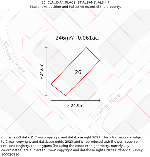 26, CLAUDIAN PLACE, ST ALBANS, AL3 4JF: Plot and title map