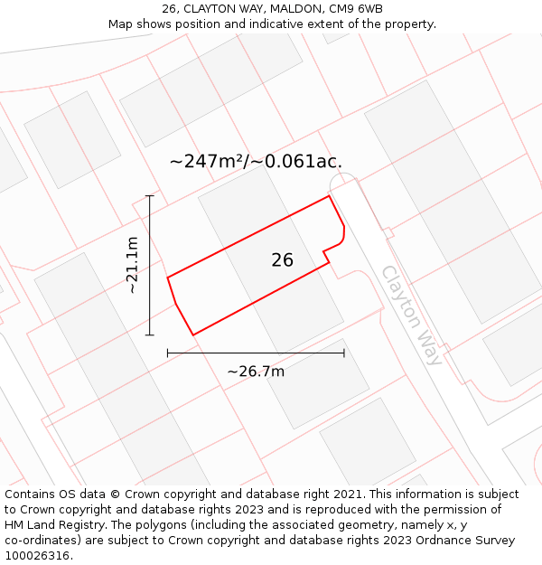 26, CLAYTON WAY, MALDON, CM9 6WB: Plot and title map