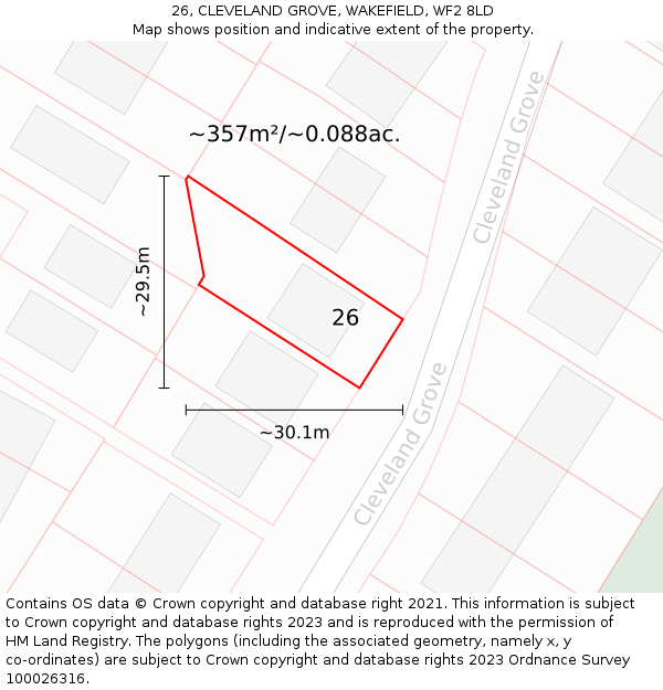 26, CLEVELAND GROVE, WAKEFIELD, WF2 8LD: Plot and title map