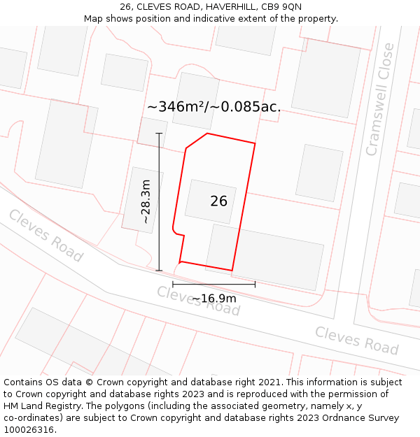 26, CLEVES ROAD, HAVERHILL, CB9 9QN: Plot and title map