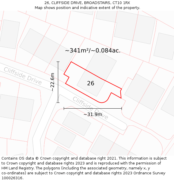 26, CLIFFSIDE DRIVE, BROADSTAIRS, CT10 1RX: Plot and title map