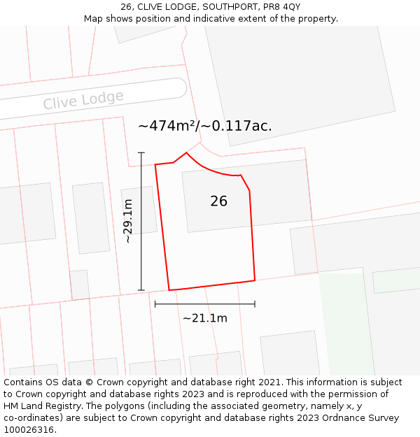 26, CLIVE LODGE, SOUTHPORT, PR8 4QY: Plot and title map