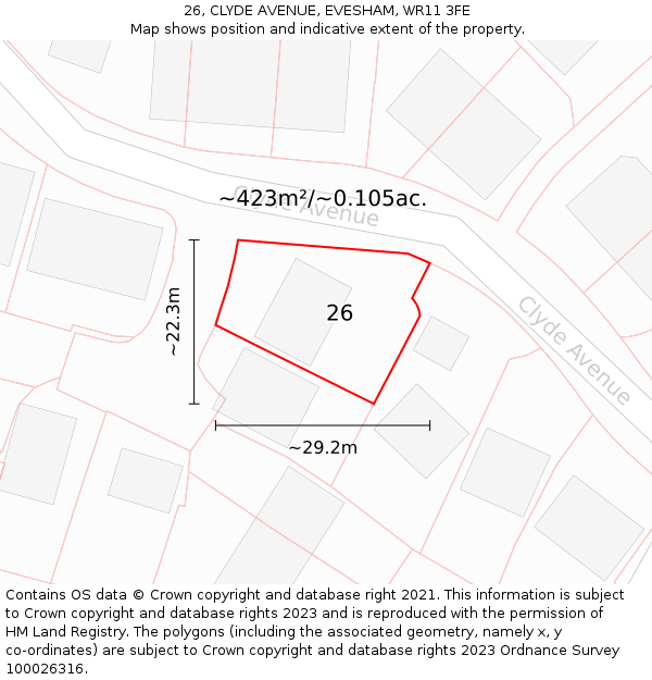 26, CLYDE AVENUE, EVESHAM, WR11 3FE: Plot and title map