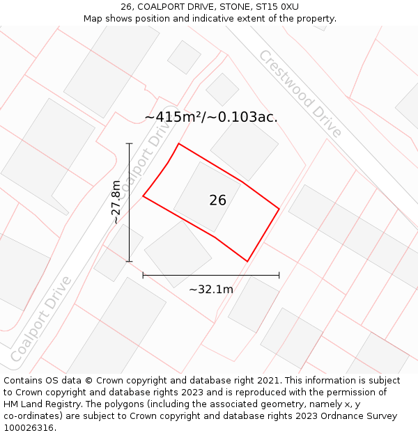 26, COALPORT DRIVE, STONE, ST15 0XU: Plot and title map