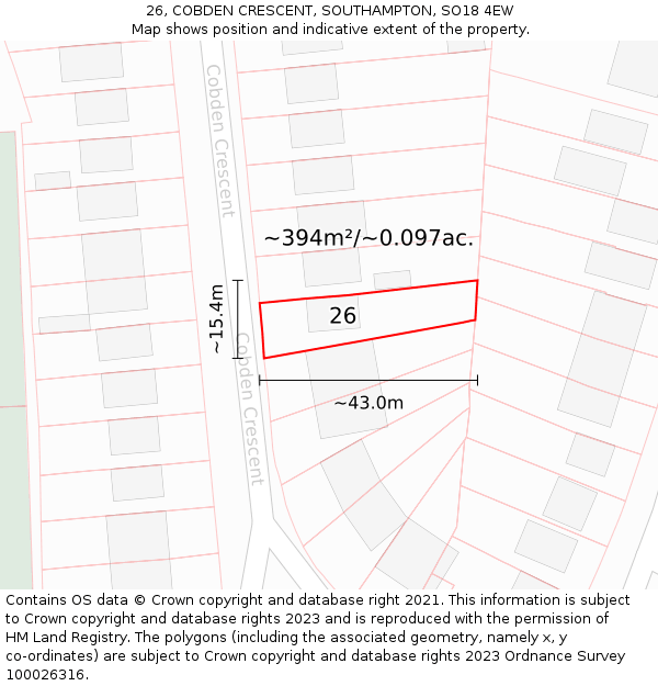 26, COBDEN CRESCENT, SOUTHAMPTON, SO18 4EW: Plot and title map