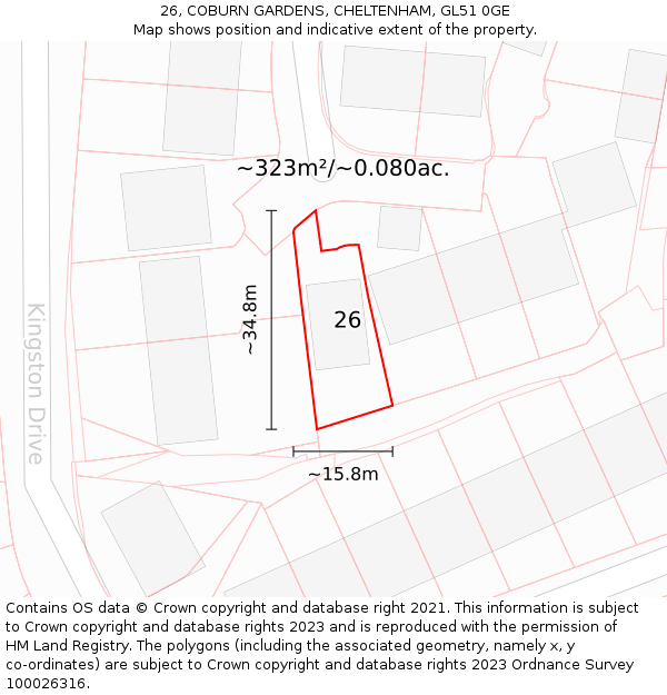 26, COBURN GARDENS, CHELTENHAM, GL51 0GE: Plot and title map