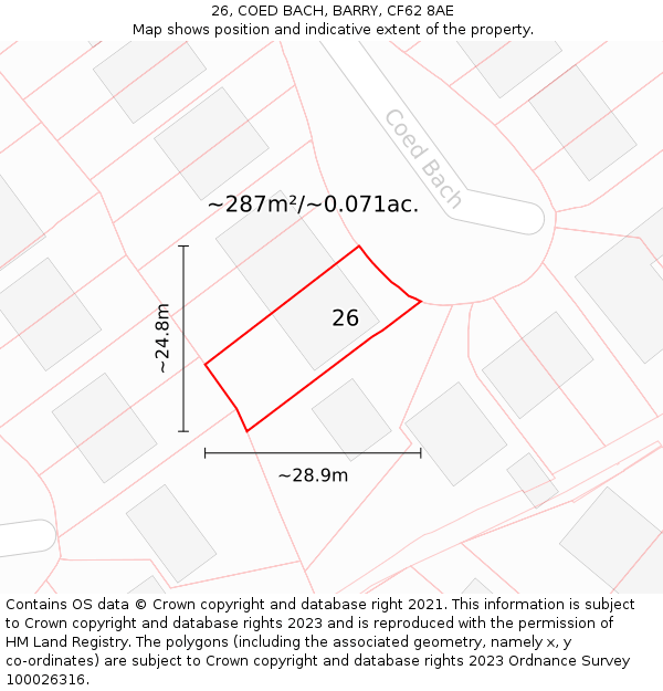 26, COED BACH, BARRY, CF62 8AE: Plot and title map