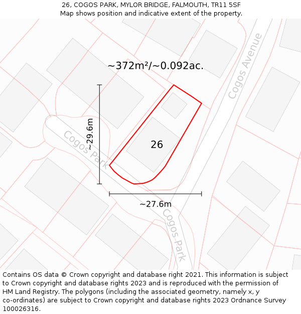 26, COGOS PARK, MYLOR BRIDGE, FALMOUTH, TR11 5SF: Plot and title map