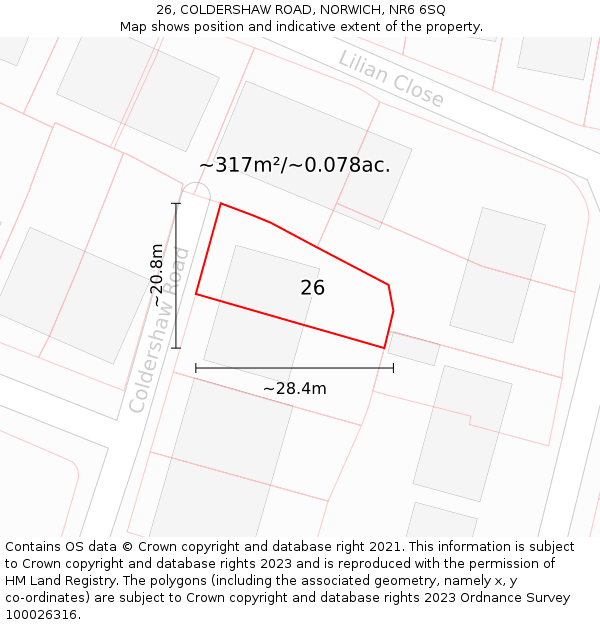 26, COLDERSHAW ROAD, NORWICH, NR6 6SQ: Plot and title map