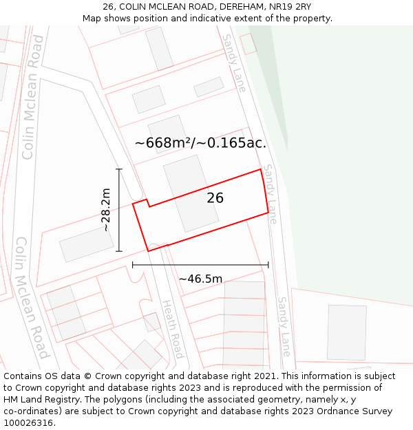 26, COLIN MCLEAN ROAD, DEREHAM, NR19 2RY: Plot and title map