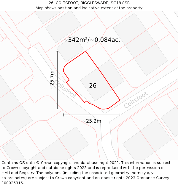 26, COLTSFOOT, BIGGLESWADE, SG18 8SR: Plot and title map