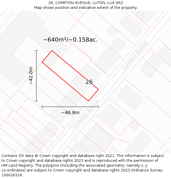 26, COMPTON AVENUE, LUTON, LU4 9AZ: Plot and title map