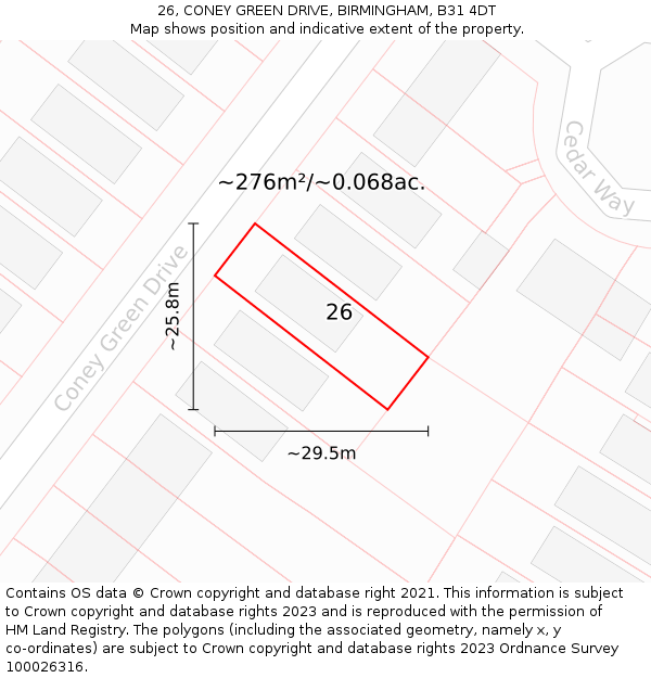 26, CONEY GREEN DRIVE, BIRMINGHAM, B31 4DT: Plot and title map