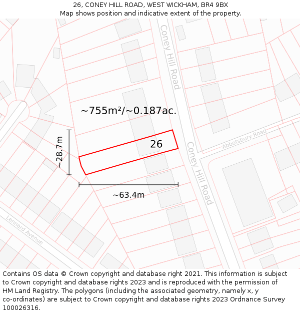 26, CONEY HILL ROAD, WEST WICKHAM, BR4 9BX: Plot and title map