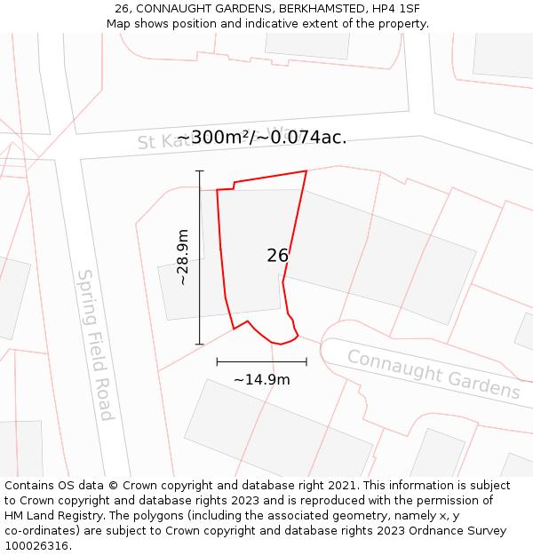 26, CONNAUGHT GARDENS, BERKHAMSTED, HP4 1SF: Plot and title map