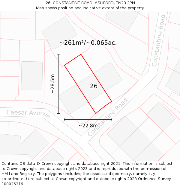 26, CONSTANTINE ROAD, ASHFORD, TN23 3PN: Plot and title map