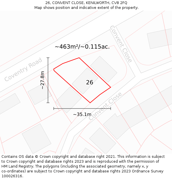 26, CONVENT CLOSE, KENILWORTH, CV8 2FQ: Plot and title map