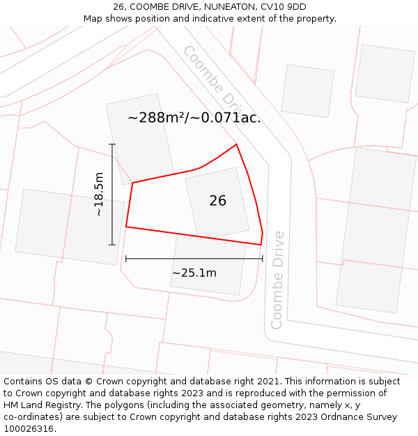 26, COOMBE DRIVE, NUNEATON, CV10 9DD: Plot and title map