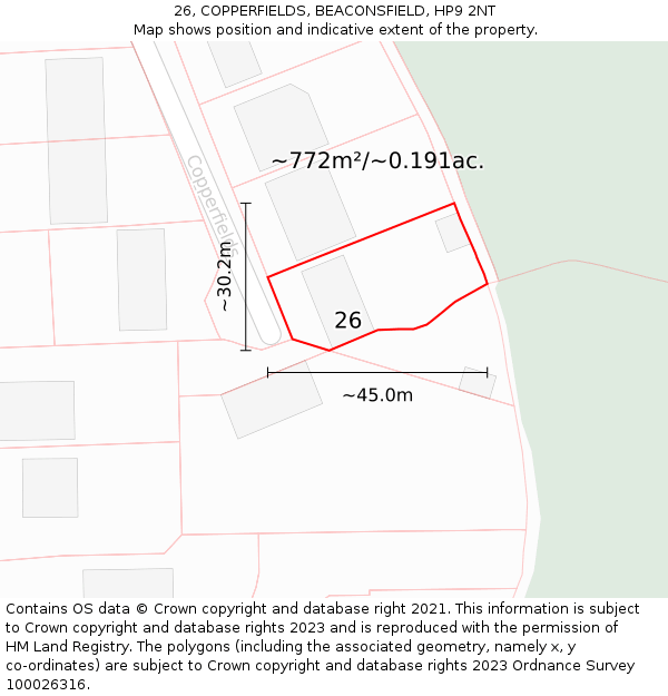 26, COPPERFIELDS, BEACONSFIELD, HP9 2NT: Plot and title map